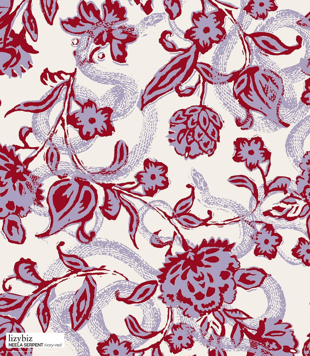 Neela Serpent print in ivory and red